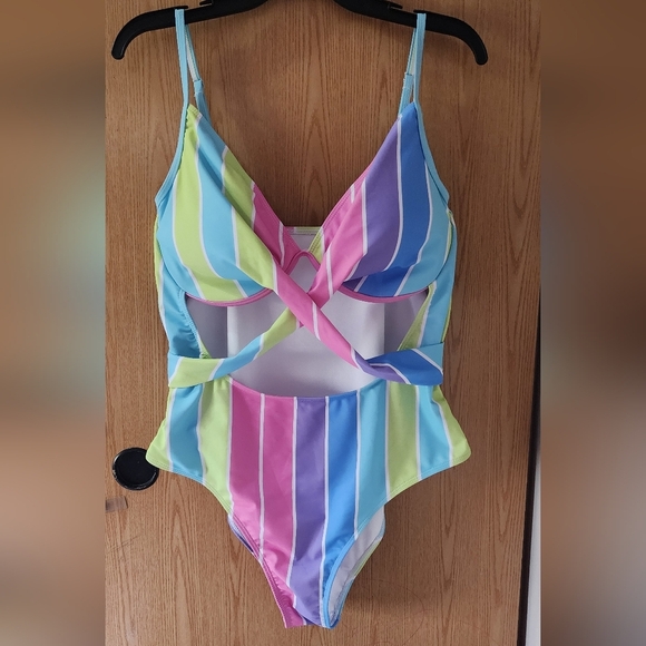 Colorful Striped One-Piece Swimsuit - Picture 1 of 6